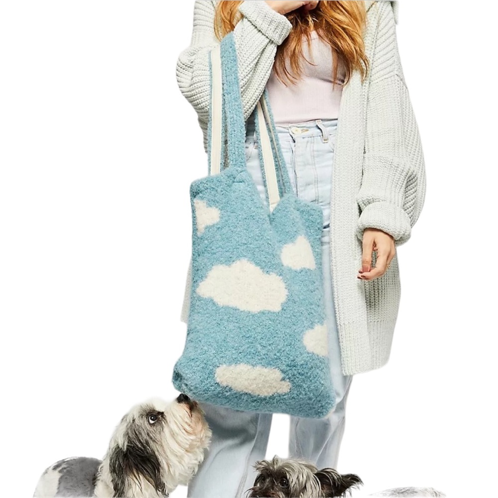 Free People - Blue and White Cloud Tote and Rainbow Scarf - (#0602)